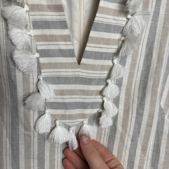 Eliza J. Striped Linen Blend Lined Shift Dress Sleeveless, Tassels N40 - Picture 2 of 5